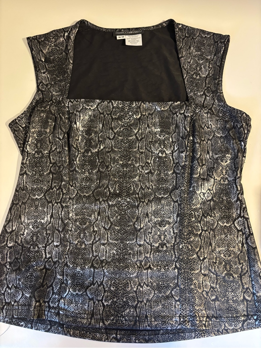 Franco Mirabelli Black & Silver Snake-Print Sleeveless Top